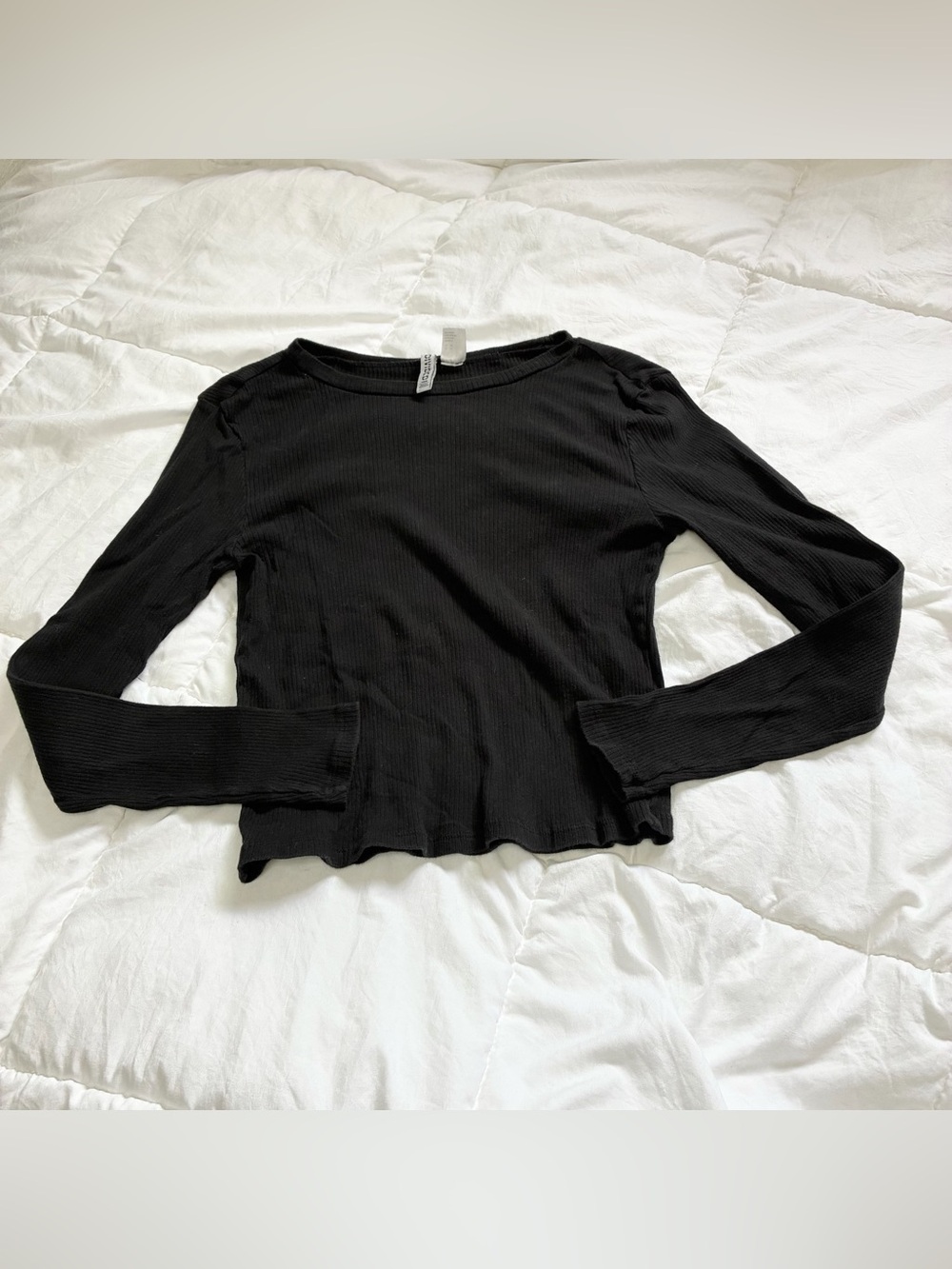 H&M Basic Divided Black Ribbed Long Sleeve Top